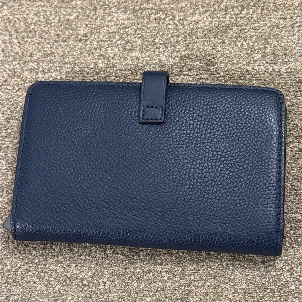 Michael Kors Pebbled Navy Leather Key & Card Holder with Lock Accent